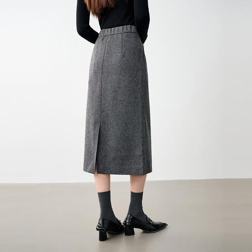 NEELLY纳俪商场同款冬季新款通勤百搭绵羊毛半身裙女半开叉长裙N25104E04504 商品图1