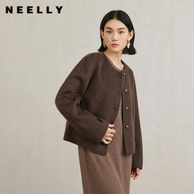 NEELLY纳俪商场同款冬季新款复古美拉德风双面呢女羊毛开衫外套N25104N04409