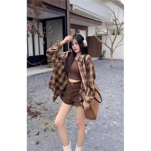 新品上市格子衬衫外套女春秋款宽松慵懒情侣款休闲长袖衬衣 商品图2