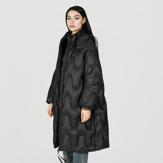 谜底中长款羽绒服女2025冬季新款简约百搭加厚鸭绒连帽257MY7865 商品图1