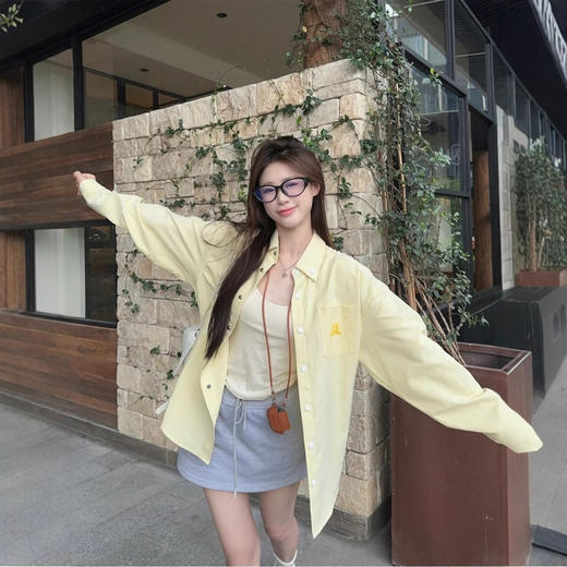 小清新衬衫新款秋季外套小狗刺绣条纹防晒衬衫外套女春季新款衬衣内搭外穿薄外套早春季韩系休闲内搭韩系衬衣 商品图12