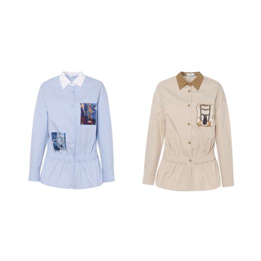 两三事 悸动心绪 2025冬季新款文艺风印花布拼贴收腰衬衫女宽松 商品图4