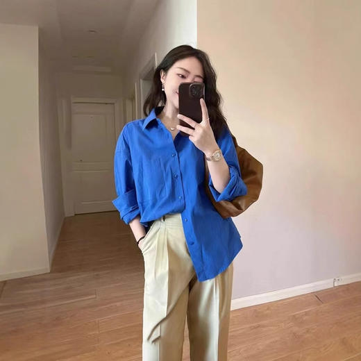 新品上市秋季薄外套新款设计感克莱因蓝衬衣设计感小众法式内搭外穿衬衫 商品图3