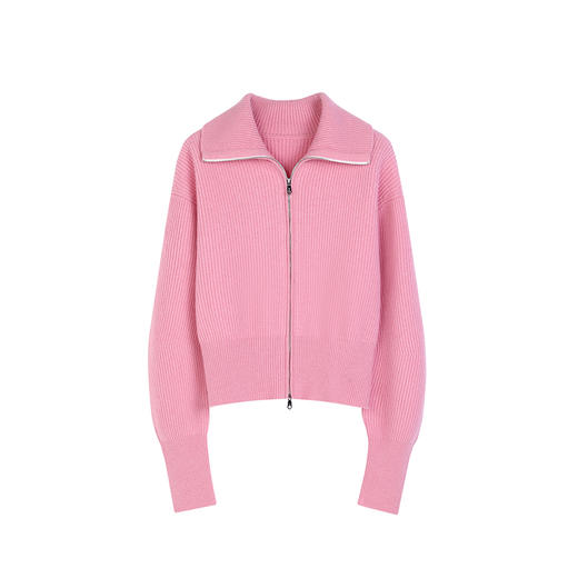 NEELLY纳俪商场同款冬新款绵羊毛拉链翻领针织开衫女软糯显白上衣N25104A04531 商品图3