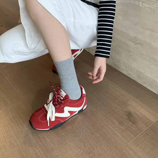 经典鲨2025秋专柜新款牛皮革潮流拼色系带平底舒适德训鞋女KW396-537011 商品图1