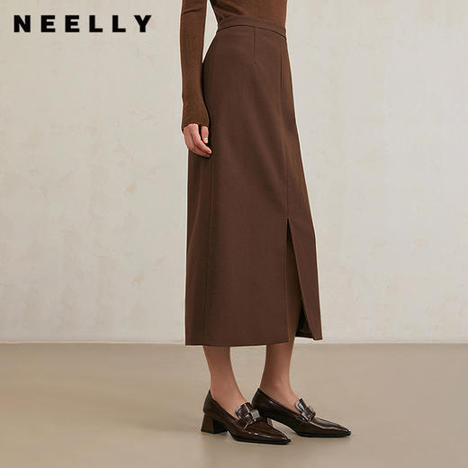 NEELLY纳俪商场同款冬新款通勤美拉德收腰显瘦半身裙女优雅中长裙N25104E04518 商品图0