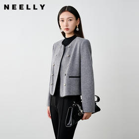 NEELLY纳俪商场同款冬新款小香风灰色双排扣短款双面呢大衣外套女N25104N04552