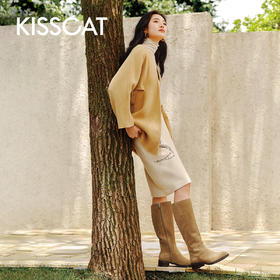【云粉节】BF楼KISSCAT接吻猫[布达佩斯]25秋棕色长筒美拉德风骑士西部牛仔靴女KA65701-55吊牌价2399活动价1299