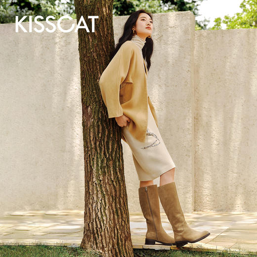 【云粉节】BF楼KISSCAT接吻猫[布达佩斯]25秋棕色长筒美拉德风骑士西部牛仔靴女KA65701-55吊牌价2399活动价1299 商品图0