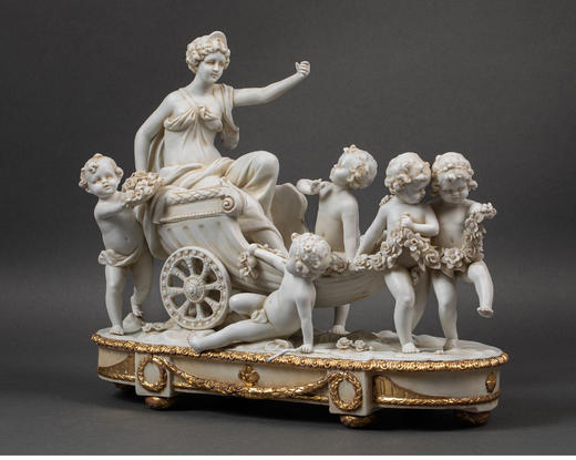 【已售】独角鹿西洋古董 1880年法国出品塞弗尔风格素胎瓷群像雕塑 商品图0