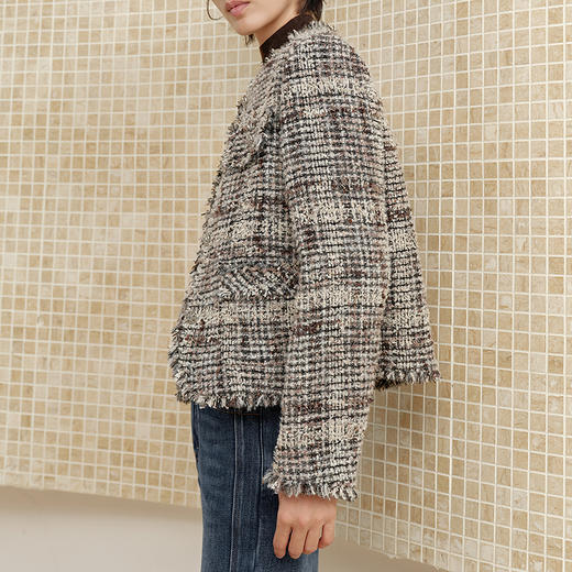 NEELLY纳俪商场同款冬季新款粗花呢圆领小香风外套女复古通勤上衣N25102C01038 商品图2