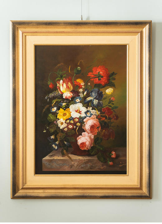 【已售】独角鹿西洋古董 19世纪法国出品荷兰画派风格「繁花」主题静物油画 商品图1