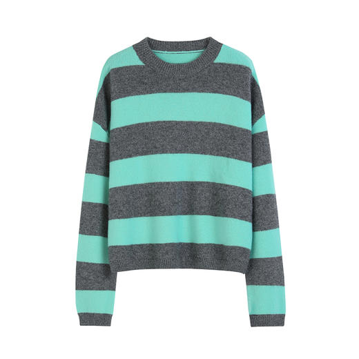 NEELLY纳俪商场同款冬季新款100%绵羊毛撞色条纹针织衫女套头毛衣N25104A04429 商品图3