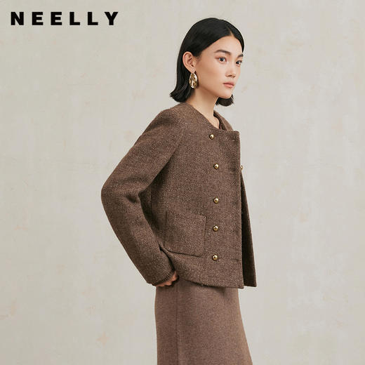 NEELLY纳俪商场同款冬季新款亮丝高级感绵羊毛圆领短外套肌理感女N25104C04430 商品图0