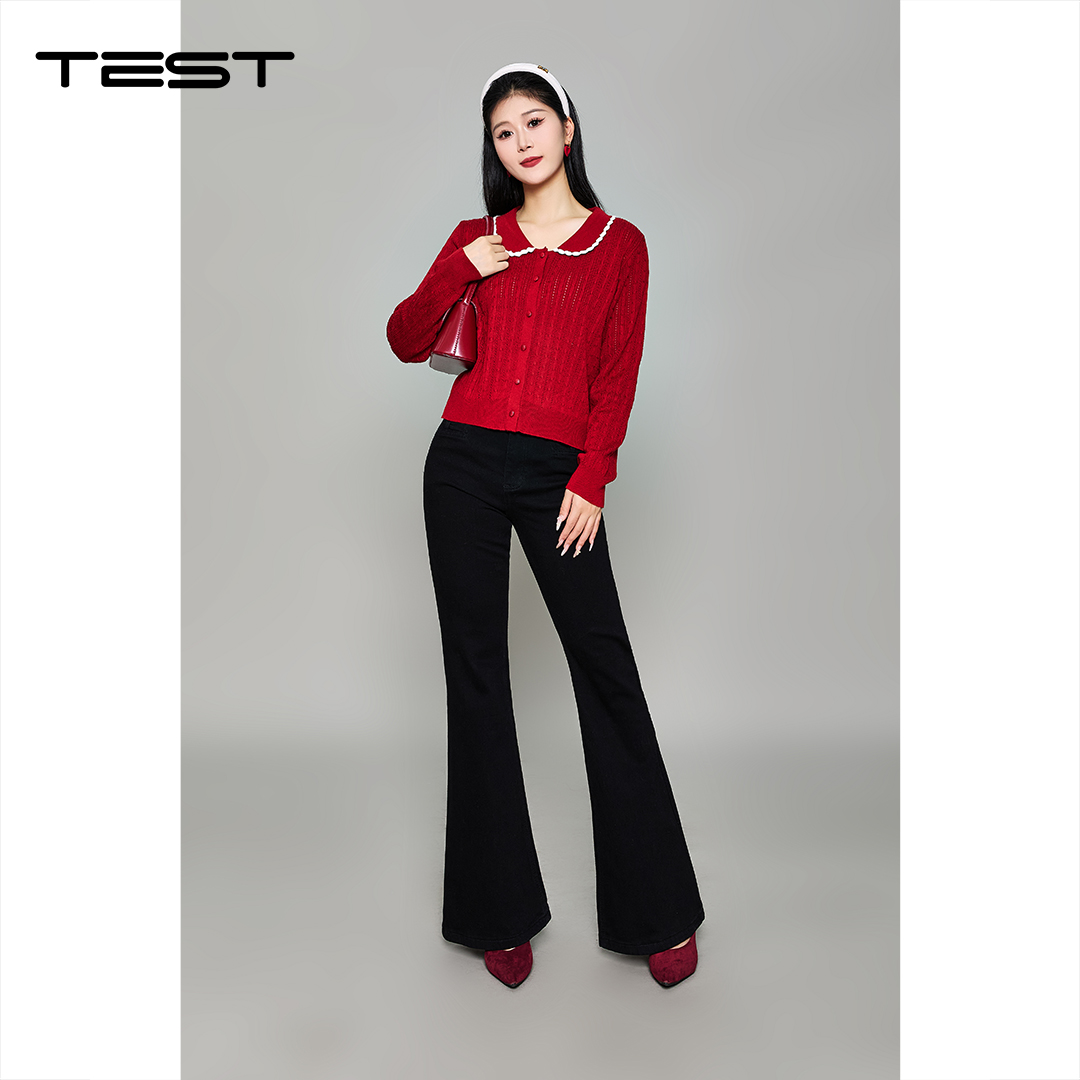 冬上新温柔甜美风娃娃领针织开衫毛衣1254001