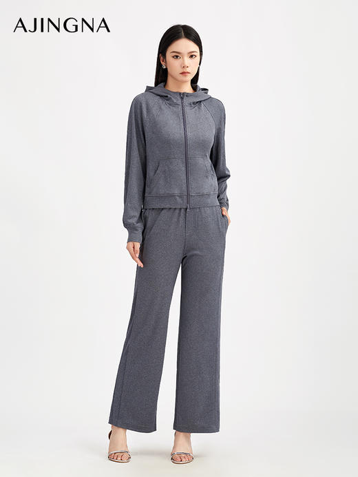 【商场同款】阿菁娜秋季新款6A羊毛混纺针织连帽夹克软糯丝滑亲肤透气A30Q102005 商品图4