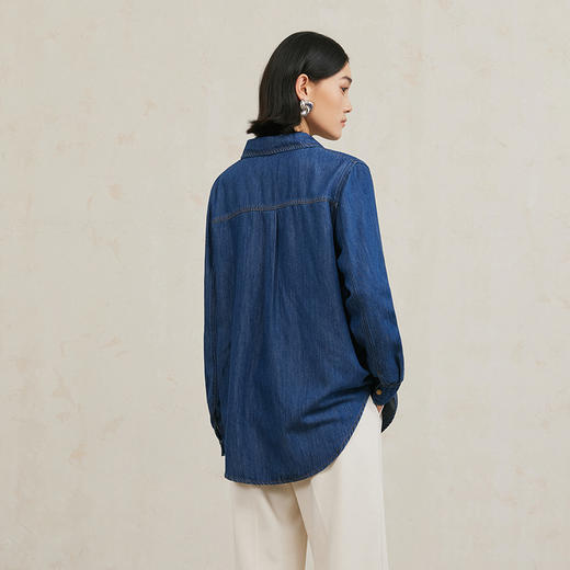 NEELLY纳俪商场同款冬季新款复古廓形衬衣女百搭显瘦牛仔衬衫上衣N25104B04514 商品图1