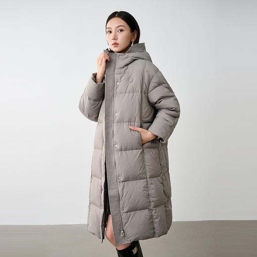 NEELLY纳俪商场同款冬新款时尚通勤过膝长款羽绒服女连帽保暖外套N25104L04587 商品图3