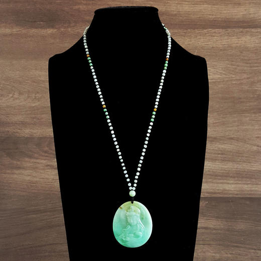 【天然正品】天然细腻糯种飘黄翡观音平安无事牌翡翠珠串项链300925NJM24 现售价：1180特价 商品图9