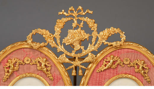 独角鹿西洋古董 19世纪末法国出品洛可可风格精雕铜鎏金小天使造型装饰粉色相框 商品图5