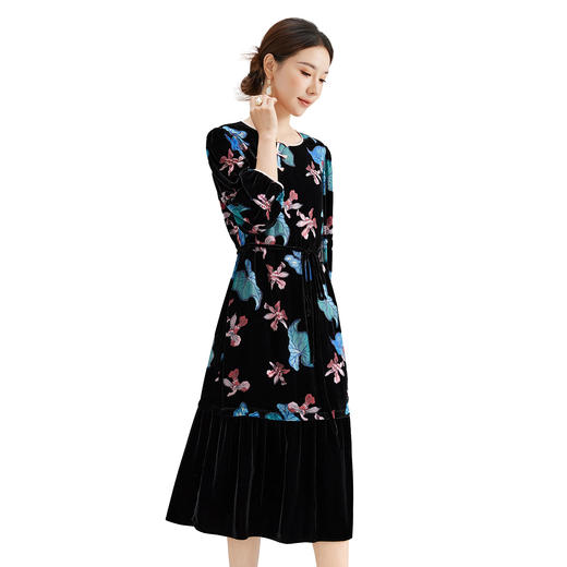 SM 1371桑蚕丝印花拼接连衣裙休闲新中式真丝裙 商品图4