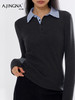【假两件POLO】阿菁娜秋季新款慵懒风假两件POLO衫立体剪廓形一衣多穿柔糯亲肤保暖F30D302002 商品缩略图1