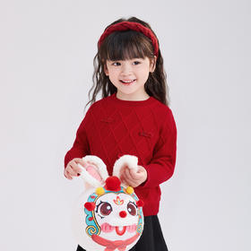 笛莎Deesha 童装女童毛衣2025冬新款红色蝴蝶结毛衣