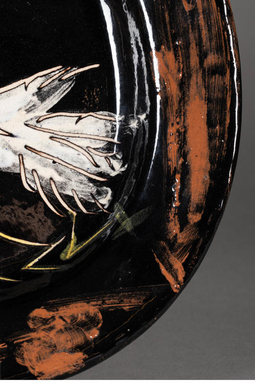 独角鹿西洋古董 1949年代西班牙艺术家与法国工坊合作出品限量装饰陶盘「Colombe sur lit de paille 草床上的鸽子」 商品图4