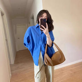 新品上市秋季薄外套新款设计感克莱因蓝衬衣设计感小众法式内搭外穿衬衫