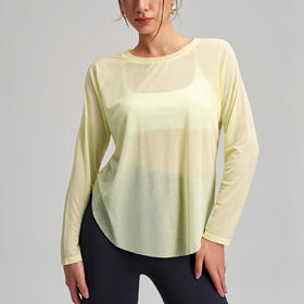 跃牌【安琪拉系列】竹节纱瑜伽罩衫女长袖圆领运动上衣宽松显瘦健身休闲速干罩衫CX-5018