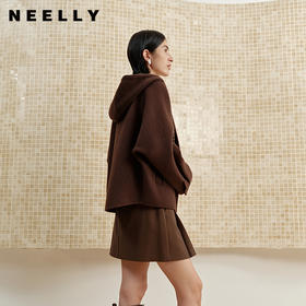 NEELLY纳俪商场同款冬季新款宽松休闲连帽双面呢女时尚复古外套N25102N01040
