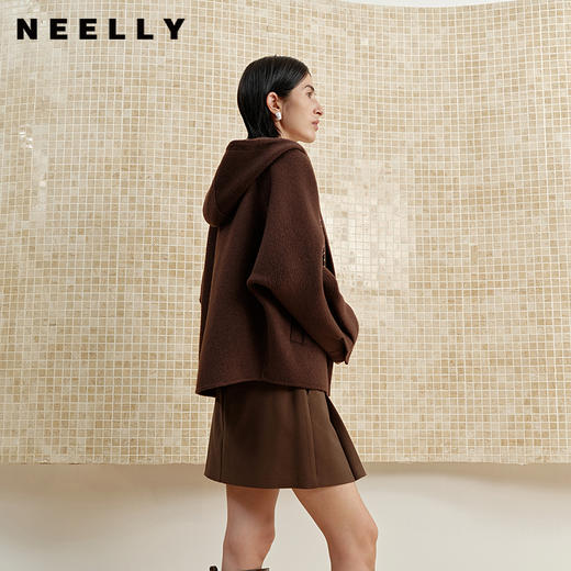 NEELLY纳俪商场同款冬季新款宽松休闲连帽双面呢女时尚复古外套N25102N01040 商品图0