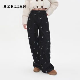 HERLIAN 2025秋冬新品刺绣直筒牛仔裤