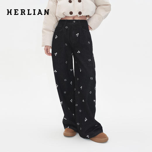 HERLIAN 2025秋冬新品刺绣直筒牛仔裤 商品图0