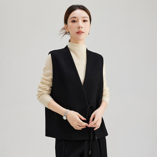 SM 2061显瘦简约通勤时尚马甲风蝴蝶结系带气质优雅马甲 商品图0