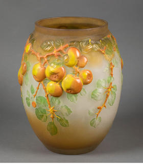 独角鹿西洋古董 1918-1931年法国新艺术时期南锡派艺术家出品「苹果树」主题玻璃花瓶