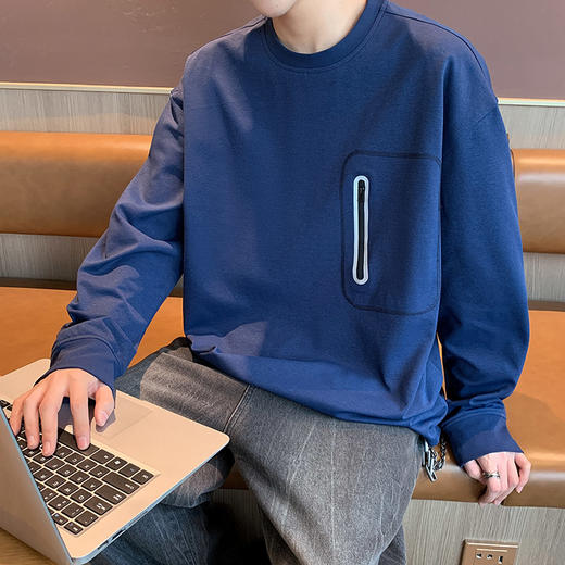 英国轻奢Schenvega 爆款迪桑平纹胸口口袋长袖T恤卫衣A72-7901 商品图5