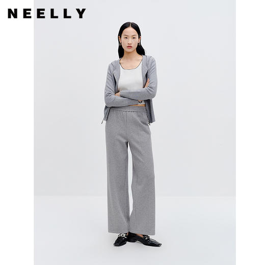 NEELLY纳俪商场同款冬季新款灰色直筒休闲裤女宽松运动风灰色长裤N25104H04502 商品图0