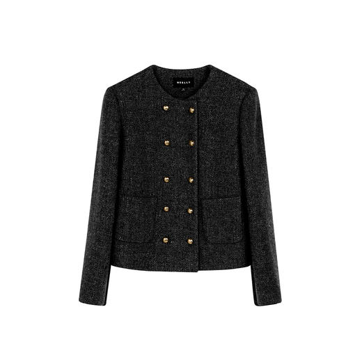 NEELLY纳俪商场同款冬季新款亮丝高级感绵羊毛圆领短外套肌理感女N25104C04430 商品图3