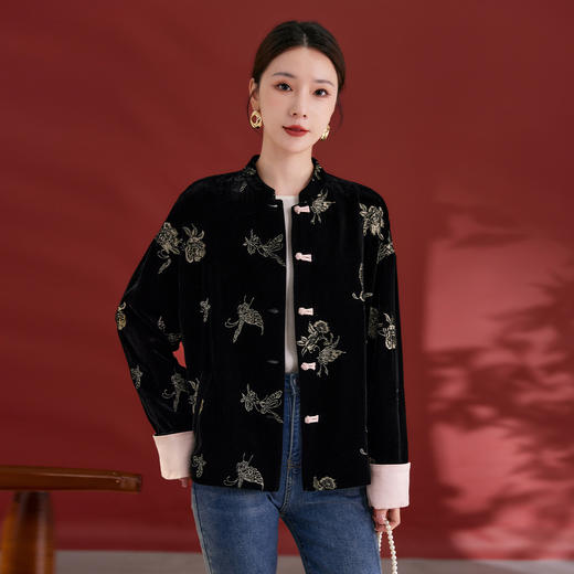 SM 1907桑蚕丝绣花新中式长袖外套宽松显瘦气质上衣 商品图1