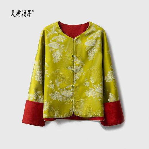 2026春双面穿新中式圆领长袖单排盘扣提花真丝外套 商品图1