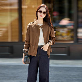 HR YKSL793美拉德风百搭麂皮绒短外套抽绳收腰夹克上衣