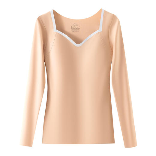 【速拍！到手2件美体衣！】秋冬打底保暖内衣 女高品质撞色女无痕带胸垫可外穿保暖长袖 美肤衣 商品图4