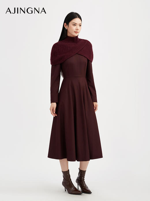 【商场同款】阿菁娜秋季新款船型领连衣裙大圆摆设计通勤日常两穿气质温柔风A30Q112008 商品图3