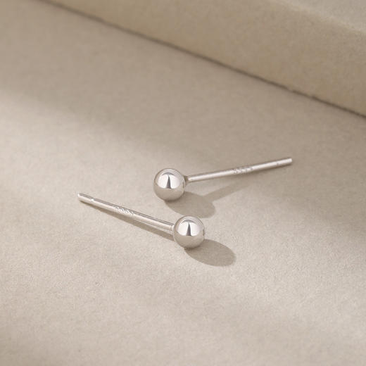 丁摩 S999足银纯银耳钉手工光面圆珠耳钉豆豆简约迷你小耳钉耳饰5ZF-0539 商品图2
