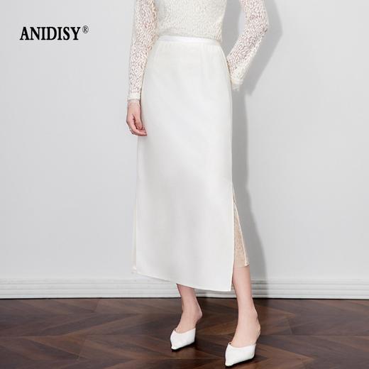 极简知性拼接蕾丝高腰松紧腰开衩修身半身裙 商品图2