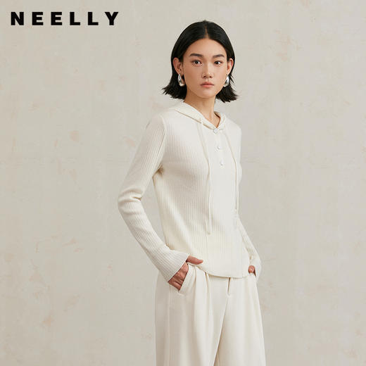 NEELLY纳俪商场同款冬季新款通勤风羊毛衫女连帽针织衫肌理感毛衣N25104A04427 商品图0