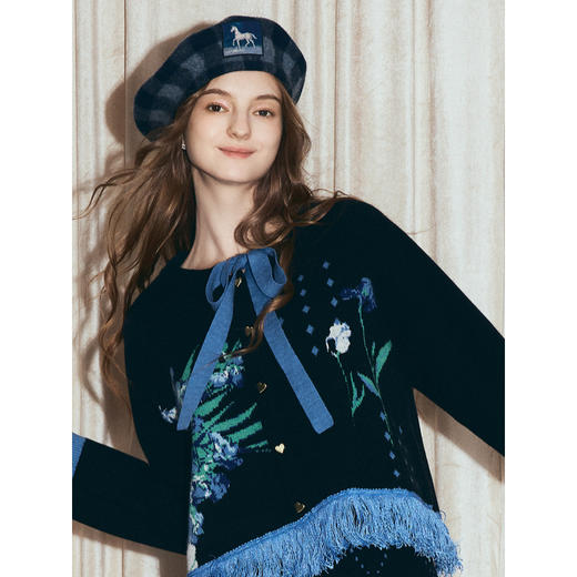 两三事梵高文艺 絮语成诗 2025冬季新款撞色流苏下摆针织半身裙 商品图2