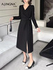 【修身围裹式】阿菁娜秋季新款法式围裹长袖连衣裙 收腰显瘦遮小腹X廓形 通勤约会多场景 F30D212001 商品缩略图4