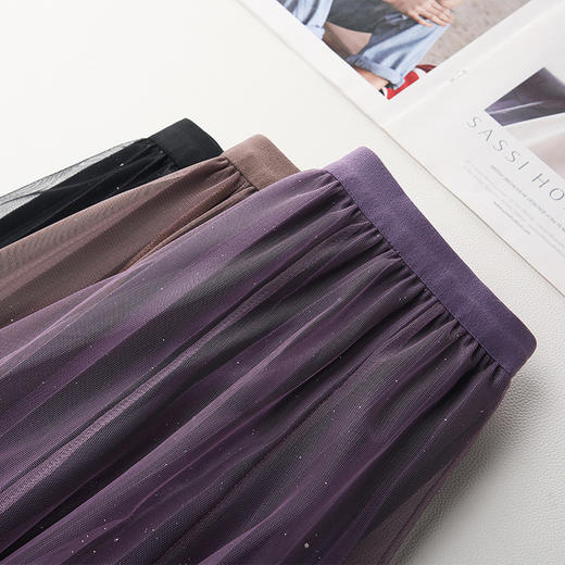 丁摩 亮丝纱裙气质百褶半身裙女新款春秋季高腰显瘦A字仙女裙长裙5ZF-9310 商品图3